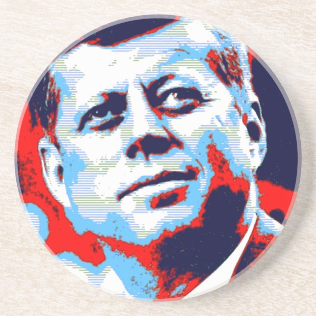 Pop Art JFK John F. Kennedy Red Blue Sandstein Untersetzer (Vorne)