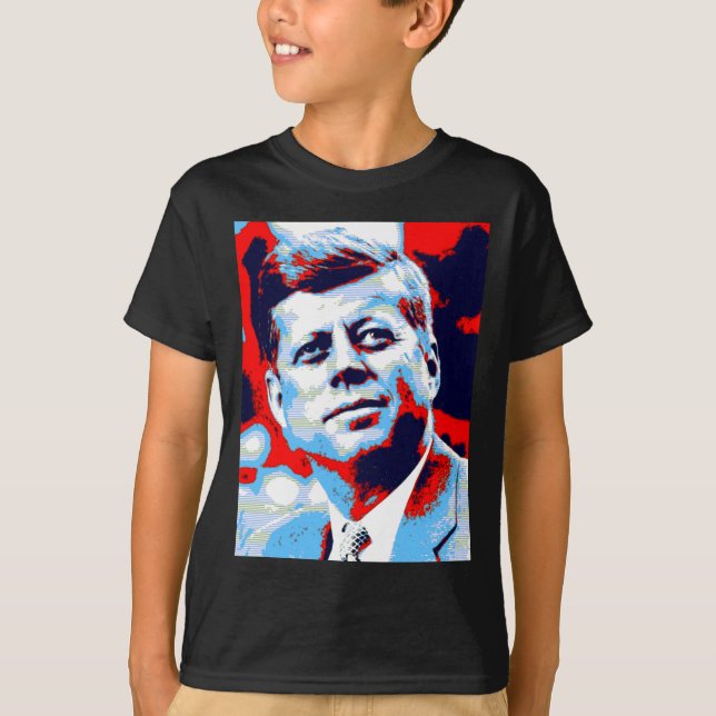 Pop Art JFK John F. Kennedy Red Blue T-Shirt (Vorderseite)