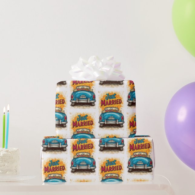 Pop Art Just Married Geschenkpapier (Partygeschenke)