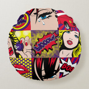 Pop-Art-Kartenillustrationart,pop,hübsch,comic,d Rundes Kissen