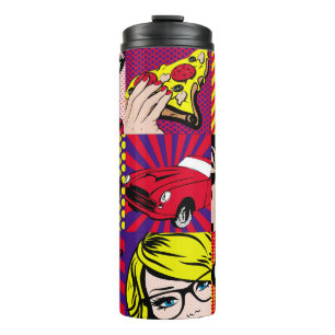 Pop-Art-Kartenillustrationsmuster, Kunst, Comic, P Thermosbecher