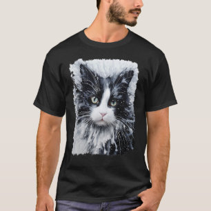 Pop-Art-Katze Schwarz-Weiß T-Shirt