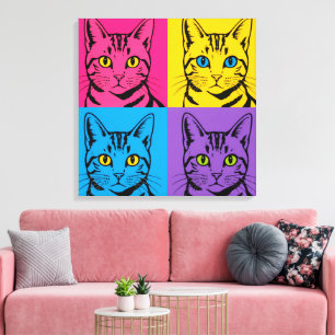 Pop-Art-Katzenillustration   Retro-Warhol-Stil-Car Leinwanddruck