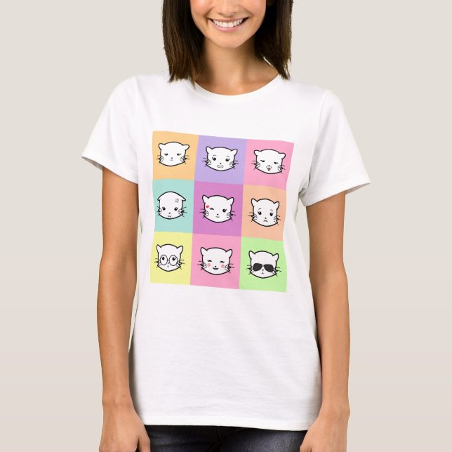 Pop Art Kawaii Cat  Emoji 2 T-Shirt (Vorderseite)