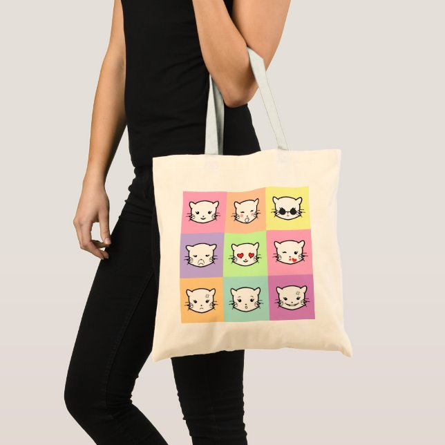 Pop Art Kawaii Cat Emoji Mix Tragetasche (Vorderseite (Produkt))