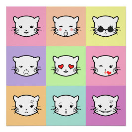 Pop Art Kawaii Cat Emoji Poster