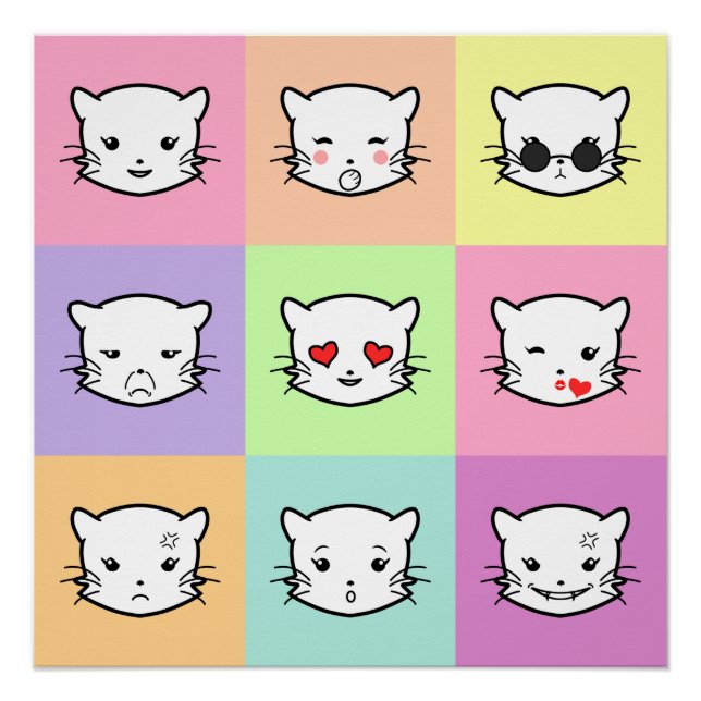 Pop Art Kawaii Cat Emoji Poster (Vorderseite)