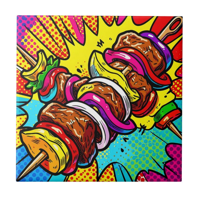 Pop-Art-Kebab-Explosion Fliese (Vorderseite)