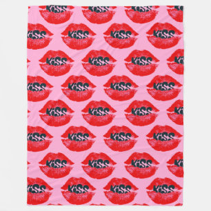Pop Art Kiss Lips Wiederholung Fleecedecke