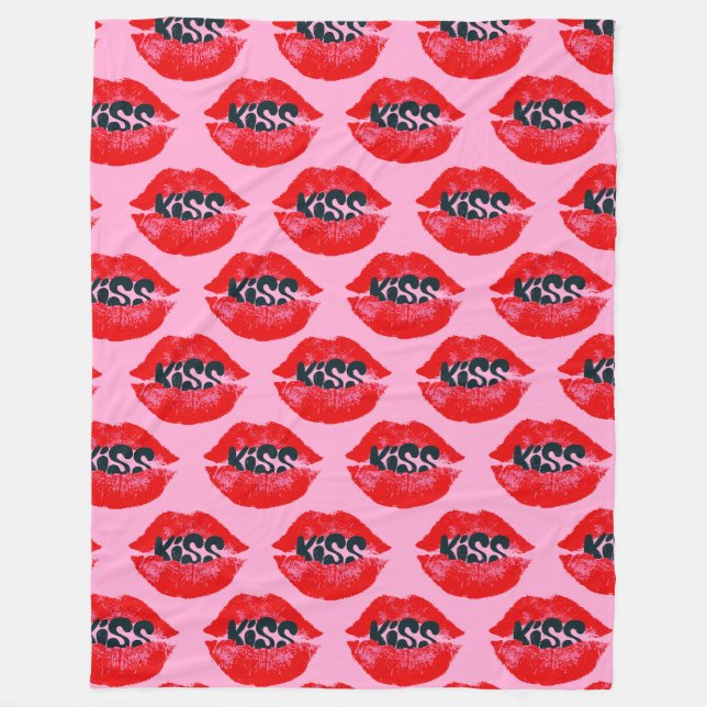 Pop Art Kiss Lips Wiederholung Fleecedecke (Vorderseite)