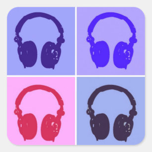 Pop Art Kopfhörer Quadratischer Aufkleber