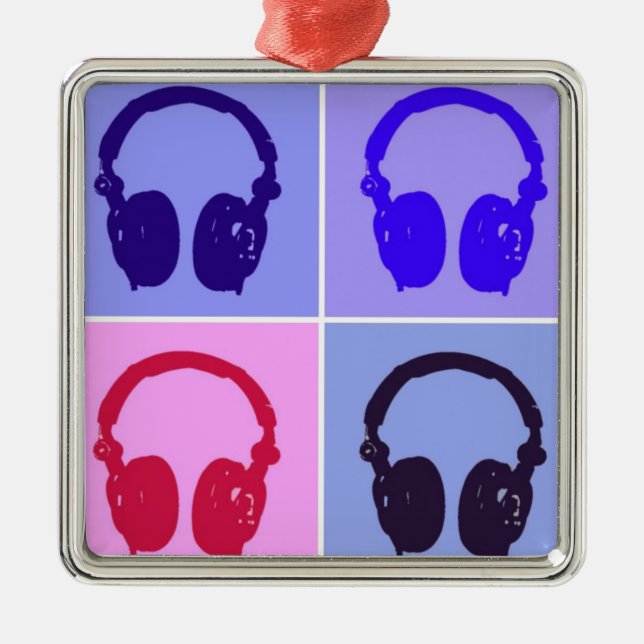 Pop Art Kopfhörer Silbernes Ornament (Vorne)