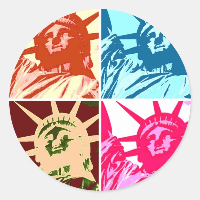 Pop Art Lady Liberty New York City Runder Aufkleber (Vorderseite)