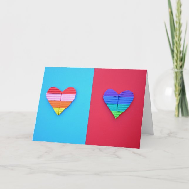 Pop Art Liebe Twin Rainbow Hearts Karte (Vorderseite)