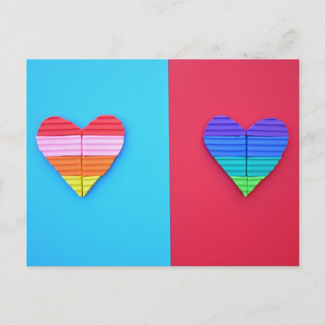 Pop Art Liebe Twin Rainbow Hearts Postkarte (Vorderseite)