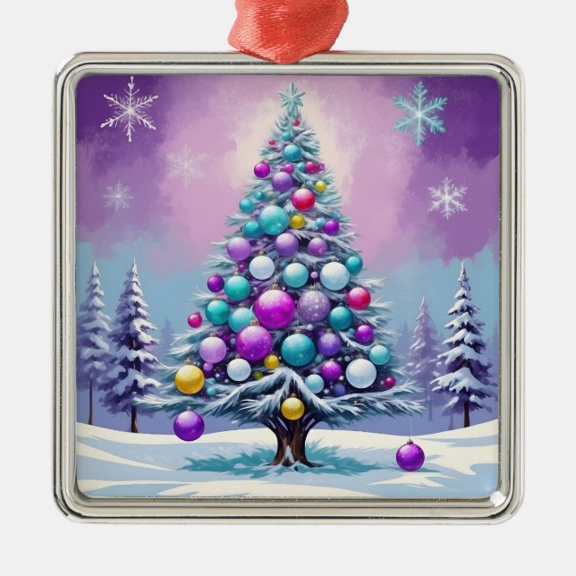 Pop Art Lila Haze Weihnachten mit Schnee Ornament Aus Metall (Vorne)