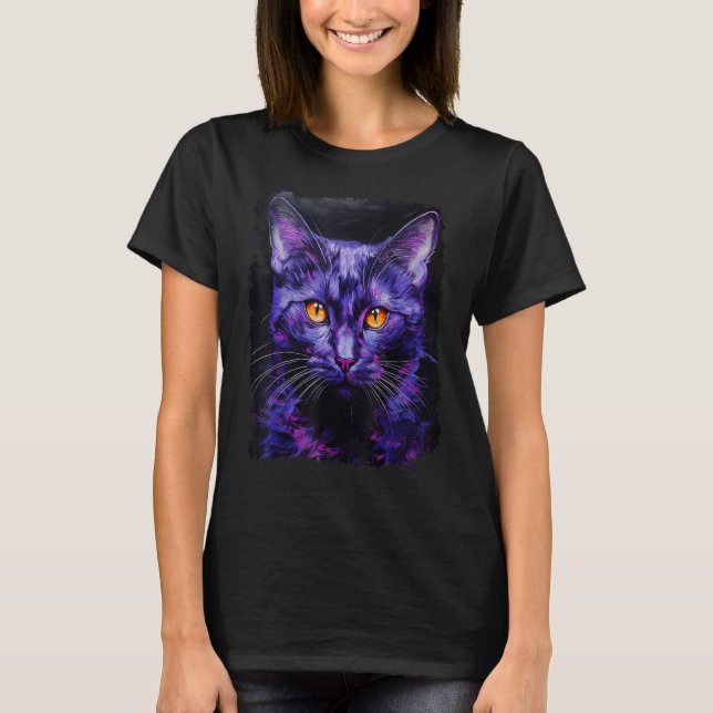 Pop-Art-Lila-Katze T-Shirt (Vorderseite)
