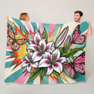 Pop Art Lilies und Schmetterlinge Fleecedecke