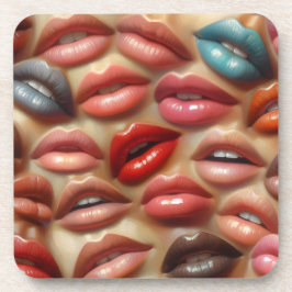 Pop-Art-Lippen-Korkuntersetzer-Set aus 6 Teilen Getränkeuntersetzer