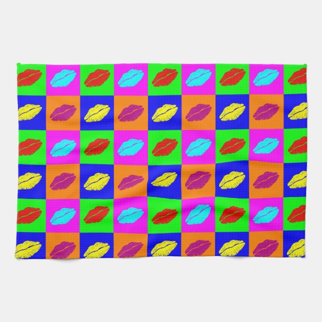 Pop Art Lippenstift Kuss Geschirrtuch (Horizontal)