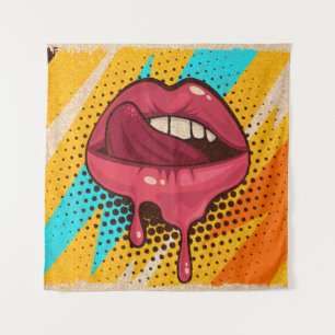 Pop Art Lips: Vintag Trendy Wandteppich
