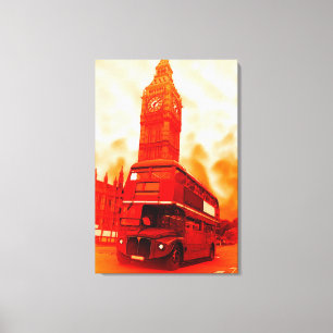 Pop Art London Bus Big Ben Red Orange Yellow Leinwanddruck