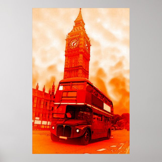 Pop Art London Bus Big Ben Red Orange Yellow Poster (Vorne)
