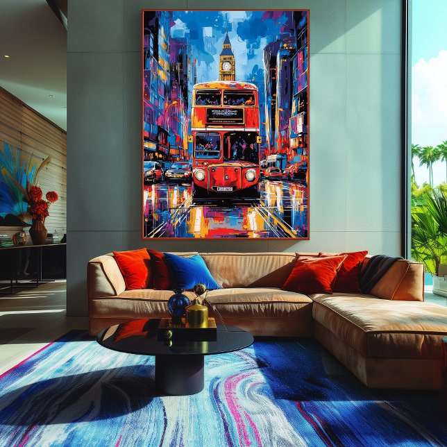 Pop Art London Bus mit Big Ben Backdrop Leinwanddruck (Von Creator hochgeladen)