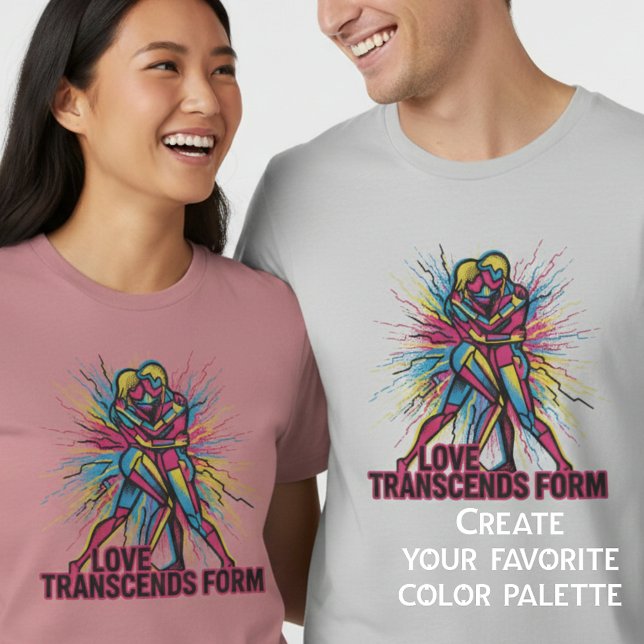 Pop Art Love Transcends Form Cyberpunk Couple Grap T-Shirt (Von Creator hochgeladen)
