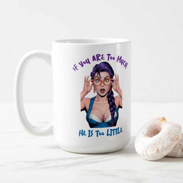 Pop-Art Mädchen mit lila Haaren Kaffeetasse (Mit Donut)