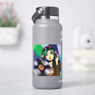 Pop-Art-Mädchen mit Schallplatte Aufkleber