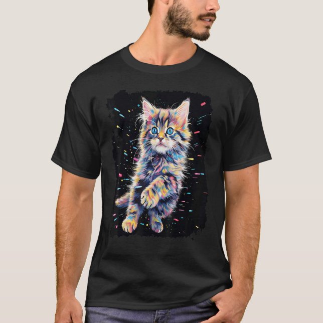 Pop-Art Maine Coon Katze Kätzchen T-Shirt (Vorderseite)