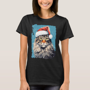 Pop Art Maine Coon Katze Weihnachten Blau T-Shirt