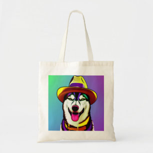Pop Art Malerei eines Husky-Hundes mit einem Hut Tragetasche