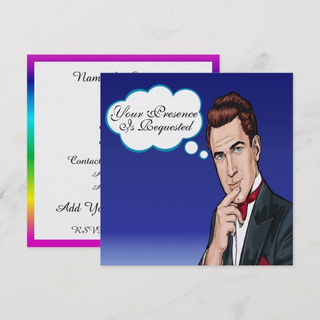 Pop Art Man Feierlichkeiten Einladung (Vorne/Hinten)