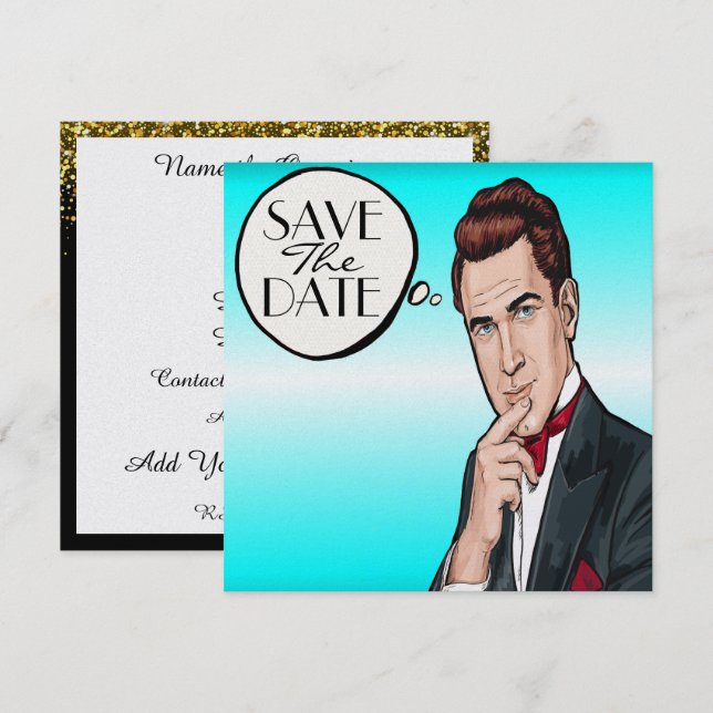 Pop Art Man Feierlichkeiten Einladung (Vorne/Hinten)