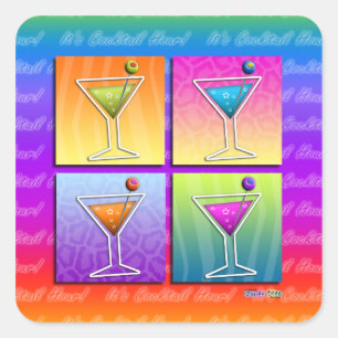 Pop Art MARTINIS AUFKLEBER (quadratisch)