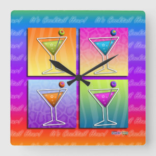 Pop Art MARTINIS Square WALL CLOCK Quadratische Wanduhr