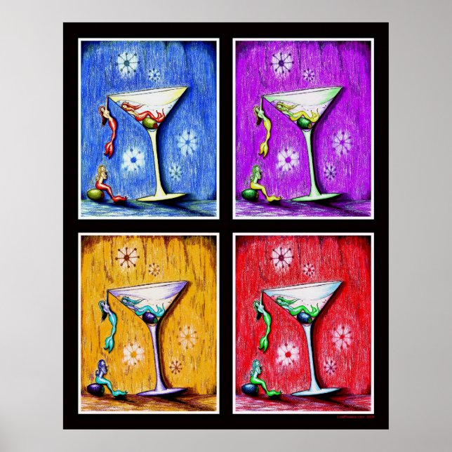 Pop Art Mermaid Martinis Poster (Vorne)