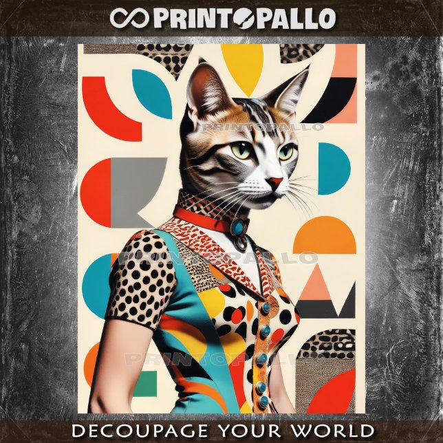 Pop Art Mid Century Collage einer Mode Katzenfrau Seidenpapier (Von Creator hochgeladen)