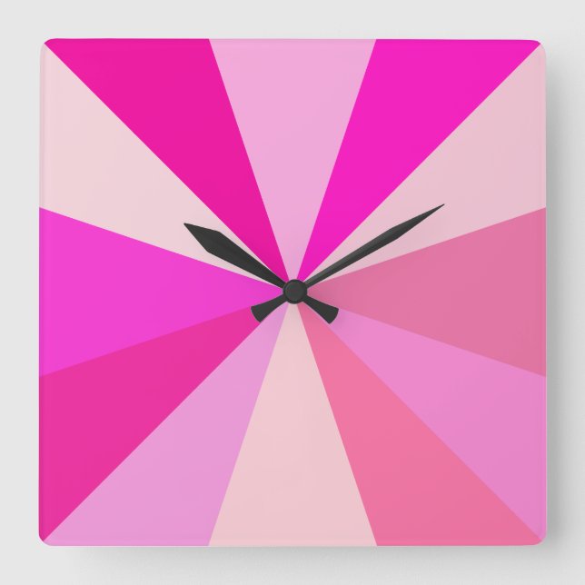 Pop Art Modern 60er Funky Geometric Rays in rosa Quadratische Wanduhr (Vorderseite)