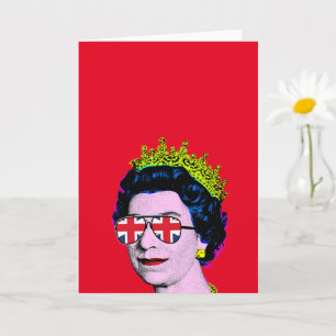 Pop Art Modern Fun HM Queen in Union Jack Brillen  Karte