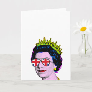 Pop Art Modern Fun HM Queen in Union Jack Brillen Karte