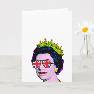 Pop Art Modern Fun HM Queen in Union Jack Brillen Karte