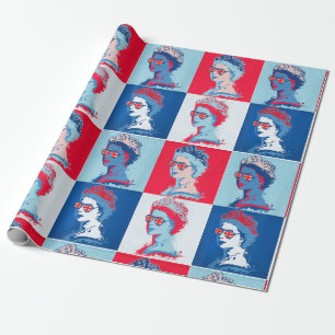 Pop Art Modern HM Queen mit Union Jack Brillen   Geschenkpapier