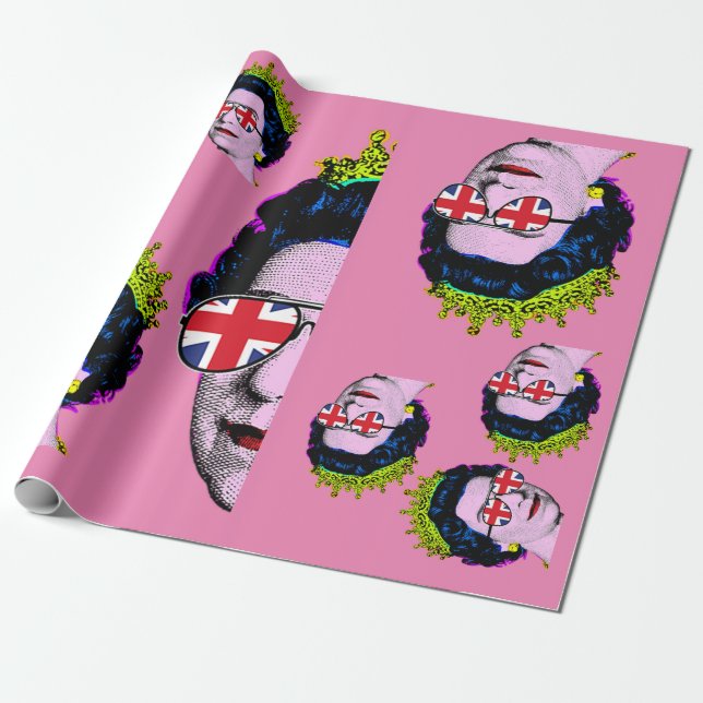 Pop Art Modern HM Queen mit Union Jack Brillen Geschenkpapier (Ungerollt)