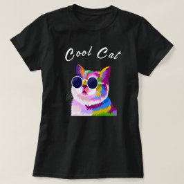 Pop Art Modern Multicolor Editable Cool Cat T-Shirt