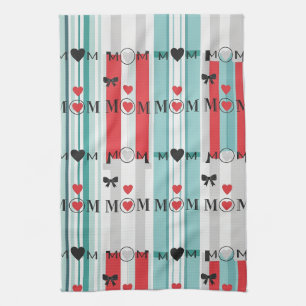 Pop-Art-MOM-Liebesmuster mit Herzen und Schleifen  Geschirrtuch