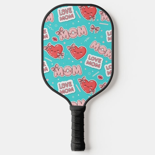 Pop Art MOM Love Pattern in Turquoise (1) Pickleball Schläger (Vorderseite)