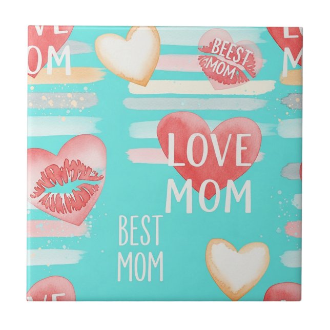 Pop Art MOM Love Pattern in Turquoise (2) Fliese (Vorderseite)